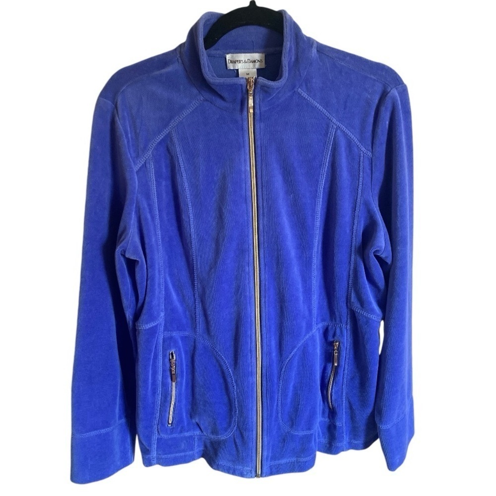 Vintage Tracksuit Pantsuit DRAPER’S & DAMON’S Velour Blue Medium Balletcore - Picture 5 of 11